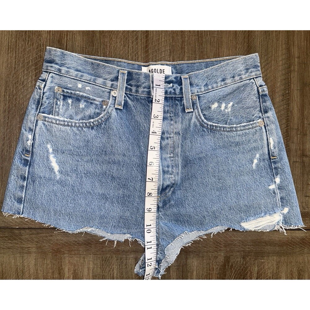 AGOLDE 90’s Jean High Rise Button Fly Denim Cut Offs Shorts Distressed Size 25 - Picture 5 of 11